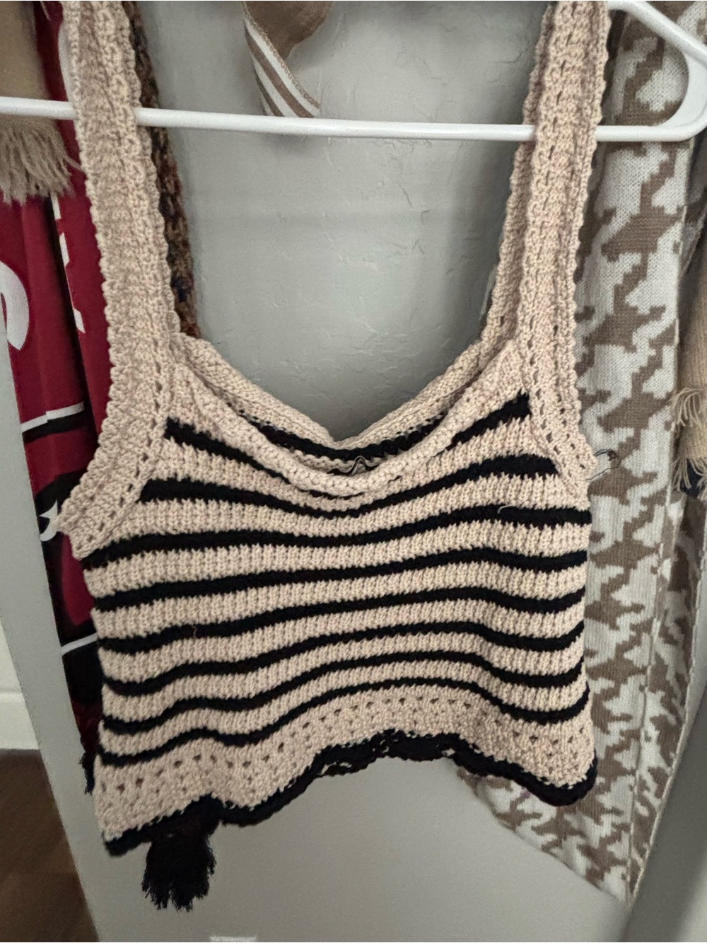 Madewell Striped Crochet Tank in Cream and Black
